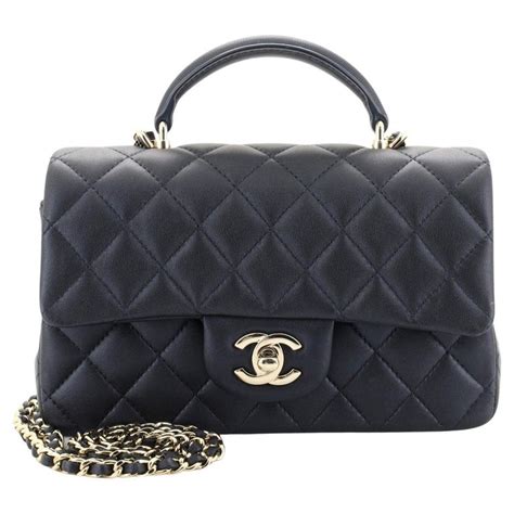 chanel classic single flap top handle bag quilted lambskin mini